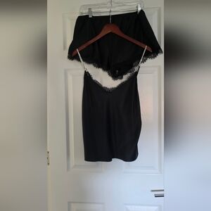 Black Lace-Trim Slip Top with Rhinestone Straps